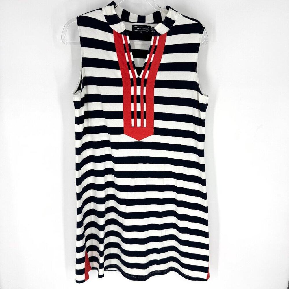 Duffield‎ Lane Striped Shift Tank Dress with Orange Embellishment